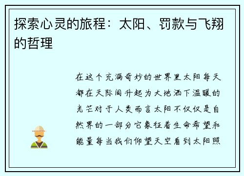 探索心灵的旅程：太阳、罚款与飞翔的哲理